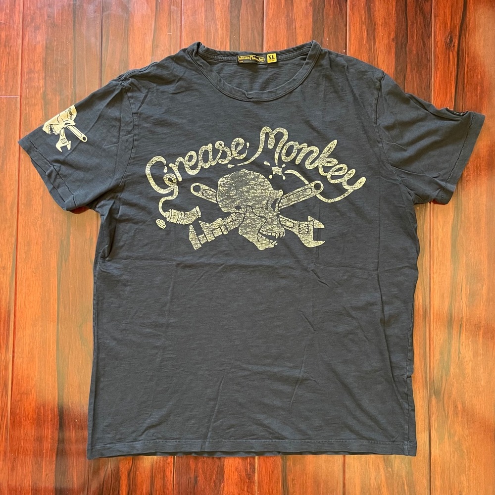 Johnson Motors Inc Grease Monkey T Shirt Black Men's XL Biker Chopper Hot Rod
